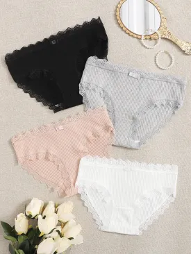 4-Pack Lace Trim Rib Panty Set