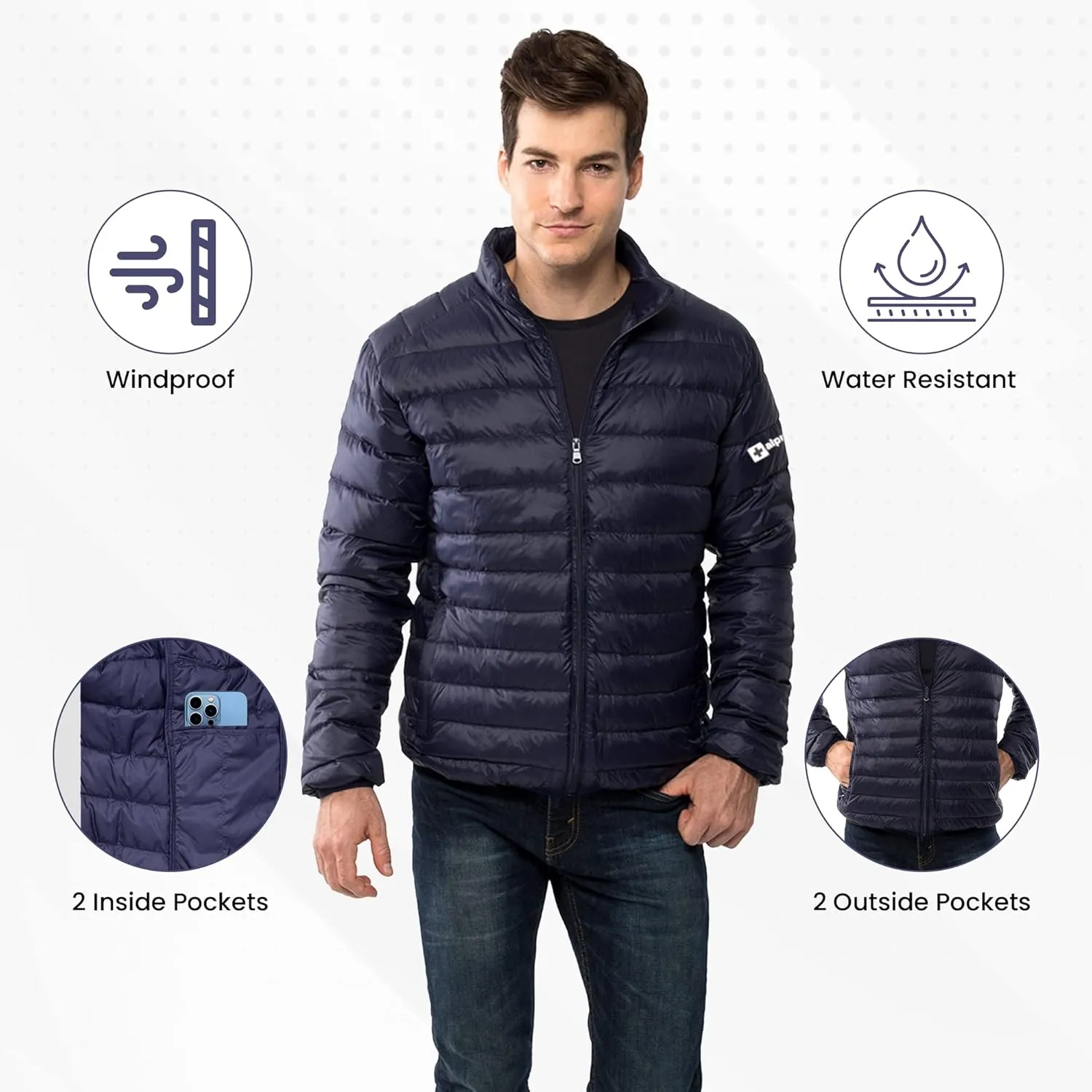 Alpine Swiss Niko Mens Puffer Jacket | Insulated Lightweight Down Alternative Coat | Packable, Water Resistant & Warm