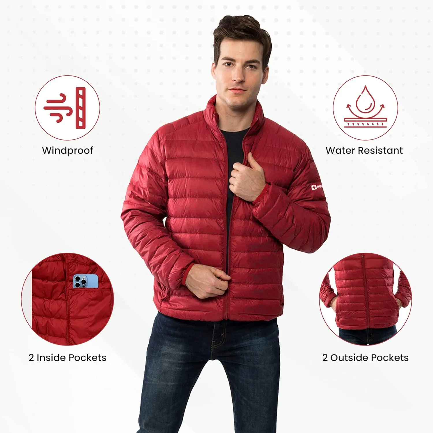 Alpine Swiss Niko Mens Puffer Jacket | Insulated Lightweight Down Alternative Coat | Packable, Water Resistant & Warm