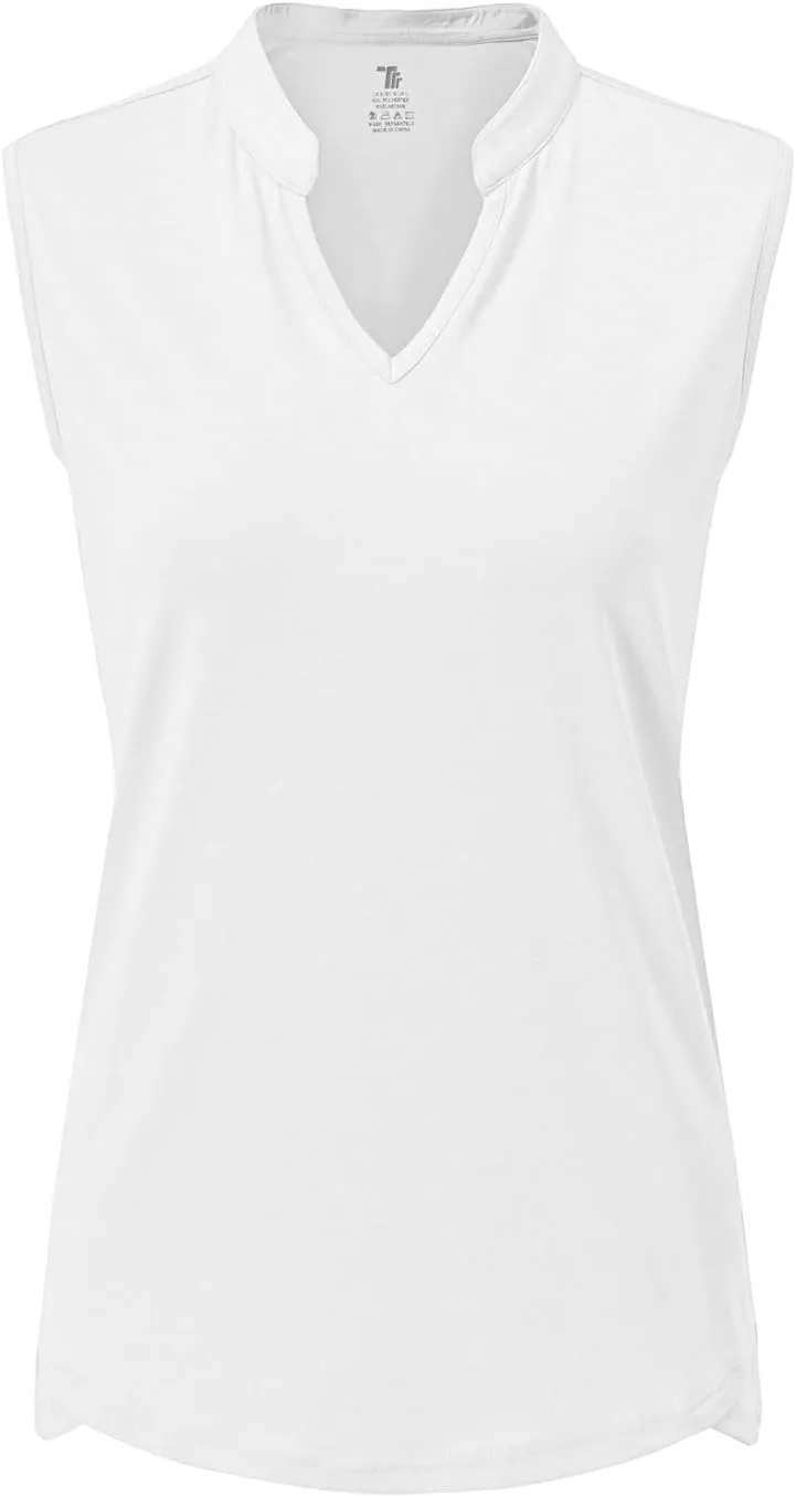 BASUDAM Women's Sleeveless Golf Polo Shirts V-Neck Collarless Tennis Running T-Shirts Quick Dry