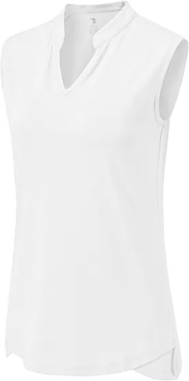 BASUDAM Women's Sleeveless Golf Polo Shirts V-Neck Collarless Tennis Running T-Shirts Quick Dry