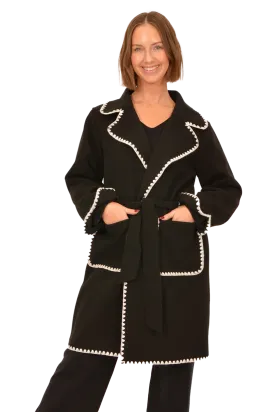 Black Tie Front Coat with White Trim