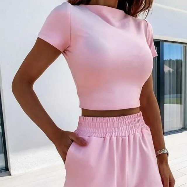 Casual Crop Top And Shorts 2 Piece Set