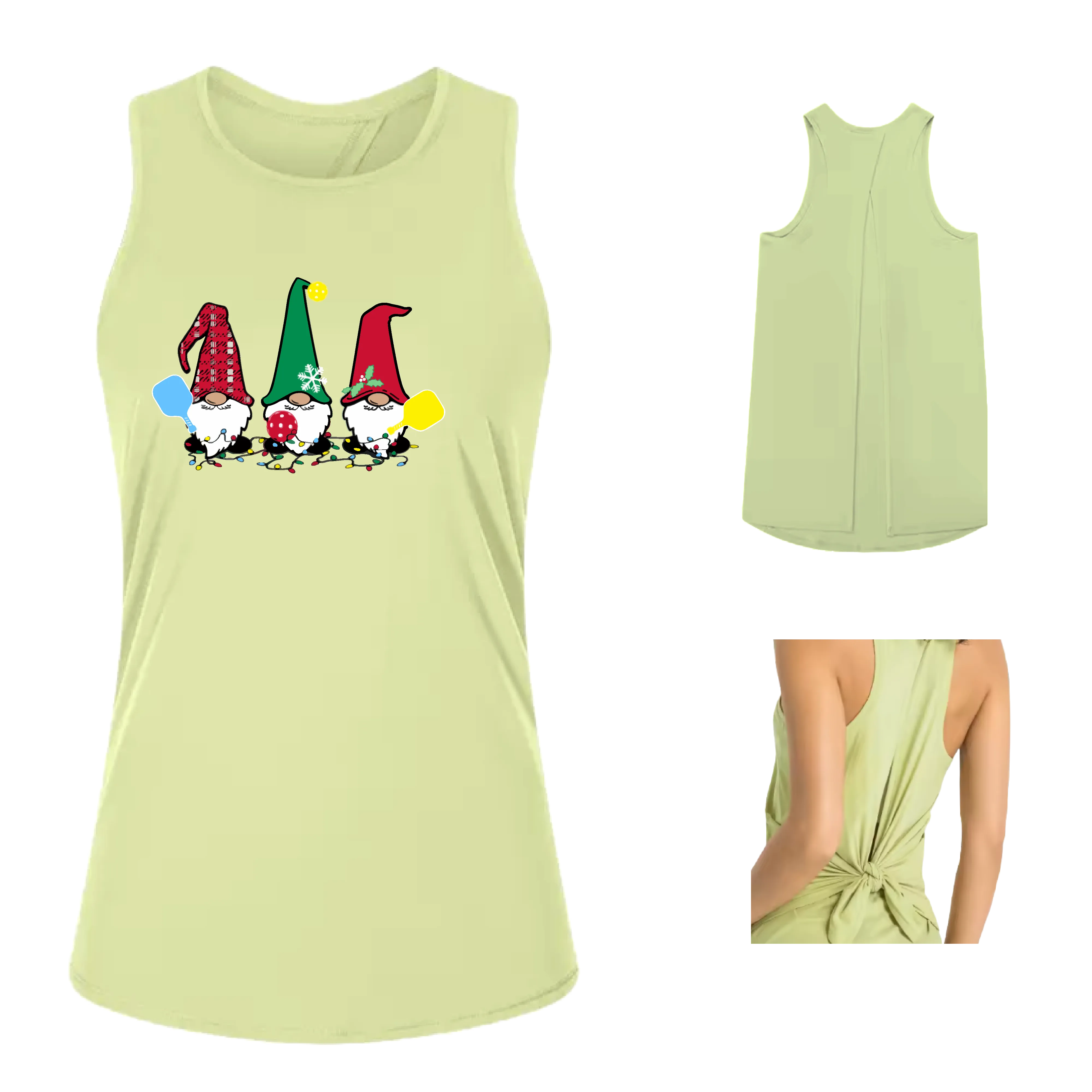 Christmas Gnomes | Women's Split Back or Tied Back Pickleball Tank | 80/20 Nylon Spandex Mix