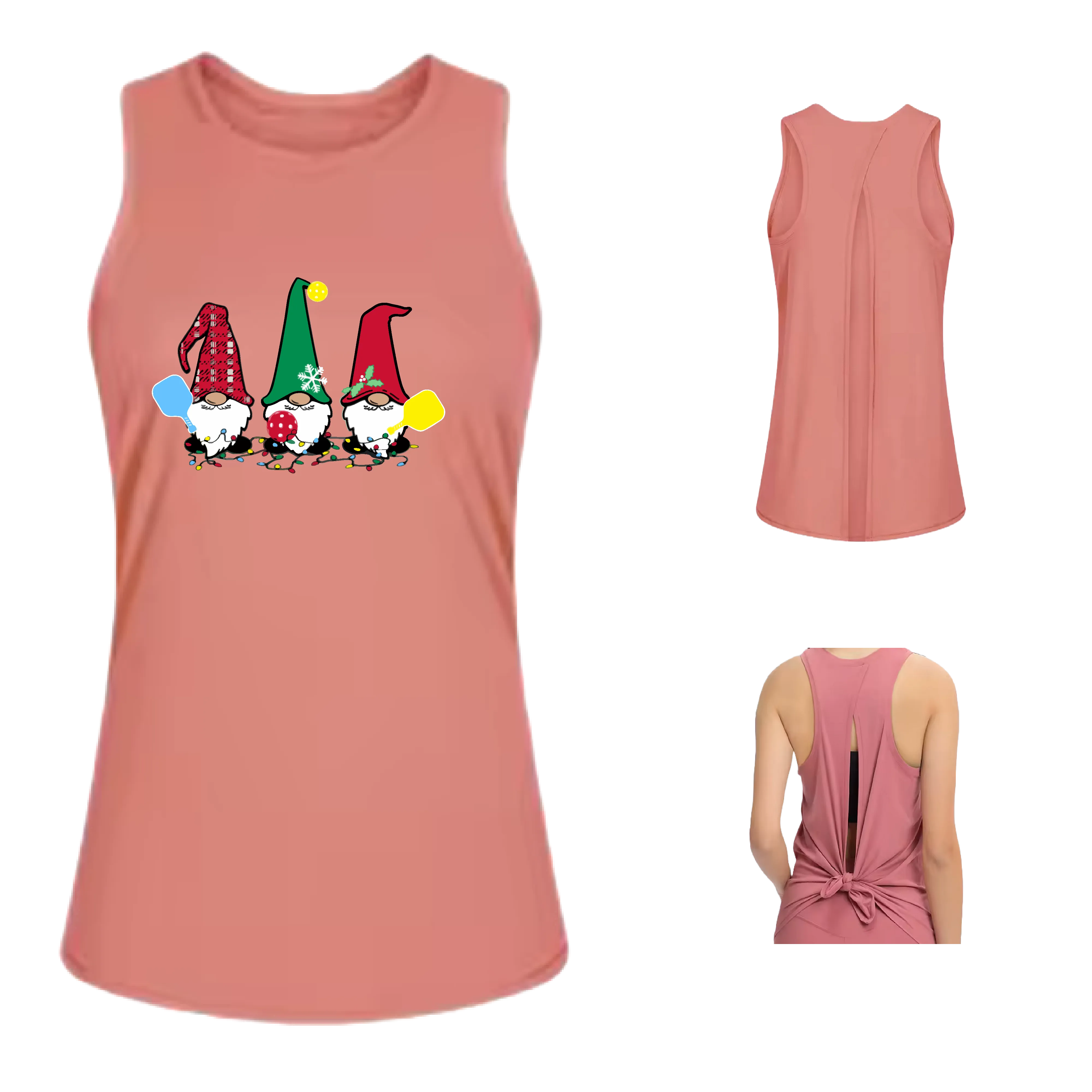 Christmas Gnomes | Women's Split Back or Tied Back Pickleball Tank | 80/20 Nylon Spandex Mix