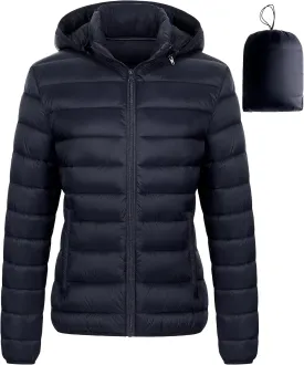 Chrisuno Women's Lightweight Short Puffer Jacket Packable Quilt Warm Winter Coat with Removable Hood