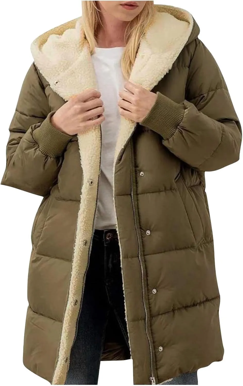 Dademeo Women's Puffer Parka Jacket Thicken Sherpa Fleece Lined Hooded Warm Coat with Pockets 2024 Winter Fashion Clothes