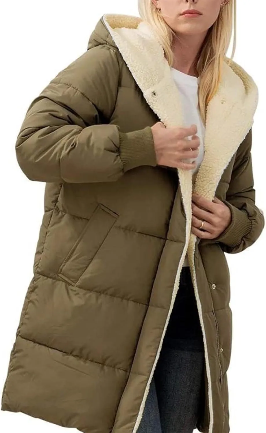 Dademeo Women's Puffer Parka Jacket Thicken Sherpa Fleece Lined Hooded Warm Coat with Pockets 2024 Winter Fashion Clothes
