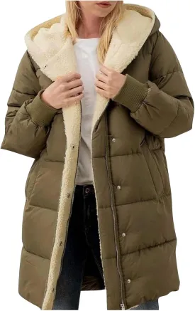 Dademeo Women's Puffer Parka Jacket Thicken Sherpa Fleece Lined Hooded Warm Coat with Pockets 2024 Winter Fashion Clothes