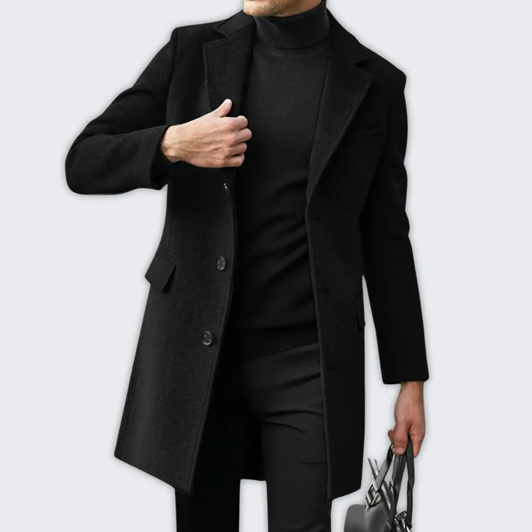 Elegant Vintage Men's Overcoat - Stylish Lapel Collar Design