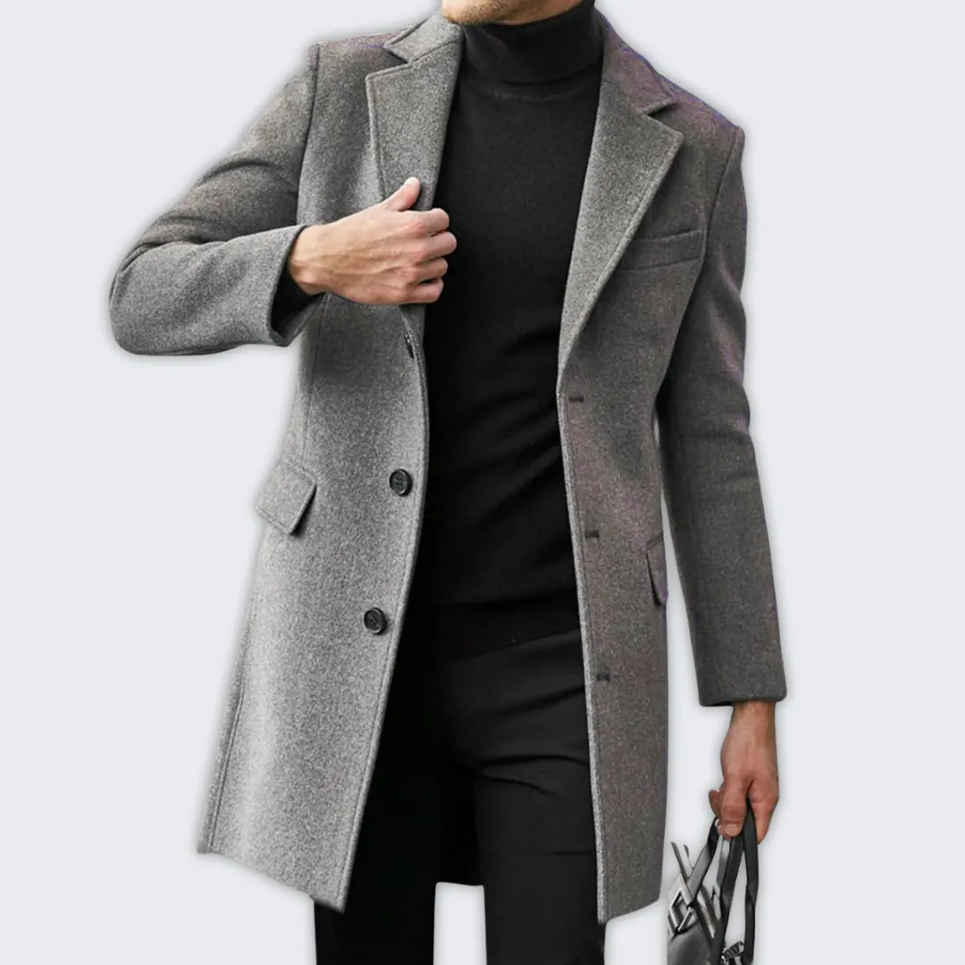 Elegant Vintage Men's Overcoat - Stylish Lapel Collar Design