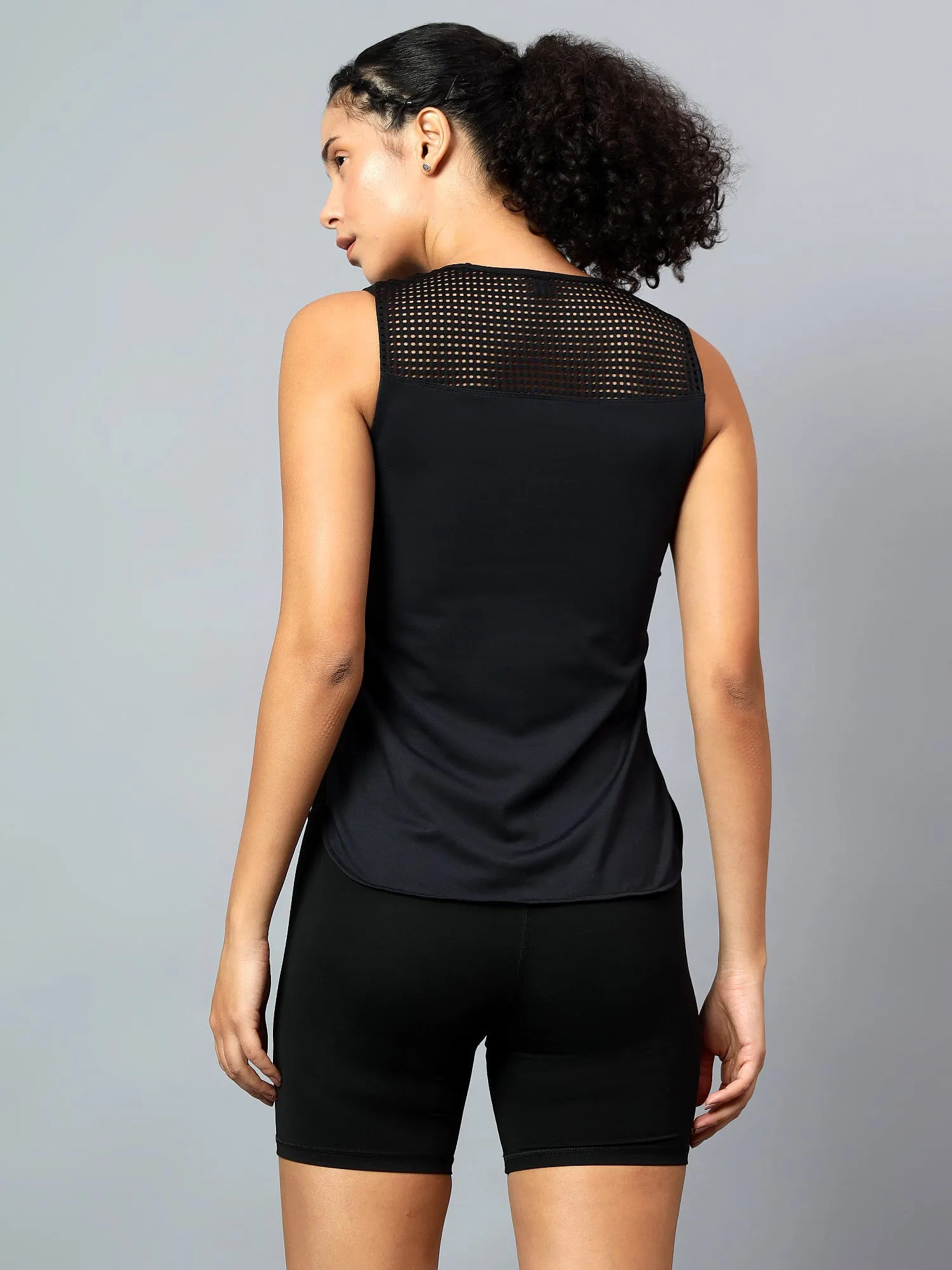 Fitkin Women Black Mix Mesh Tank
