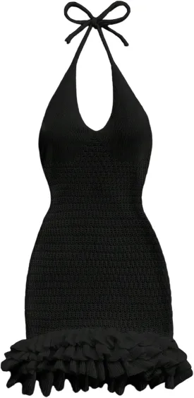GORGLITTER Women's Crochet Halter Bodycon Mini Dress Bow Open Back Sleeveless Bubble Summer Knit Dress Elegant Classy