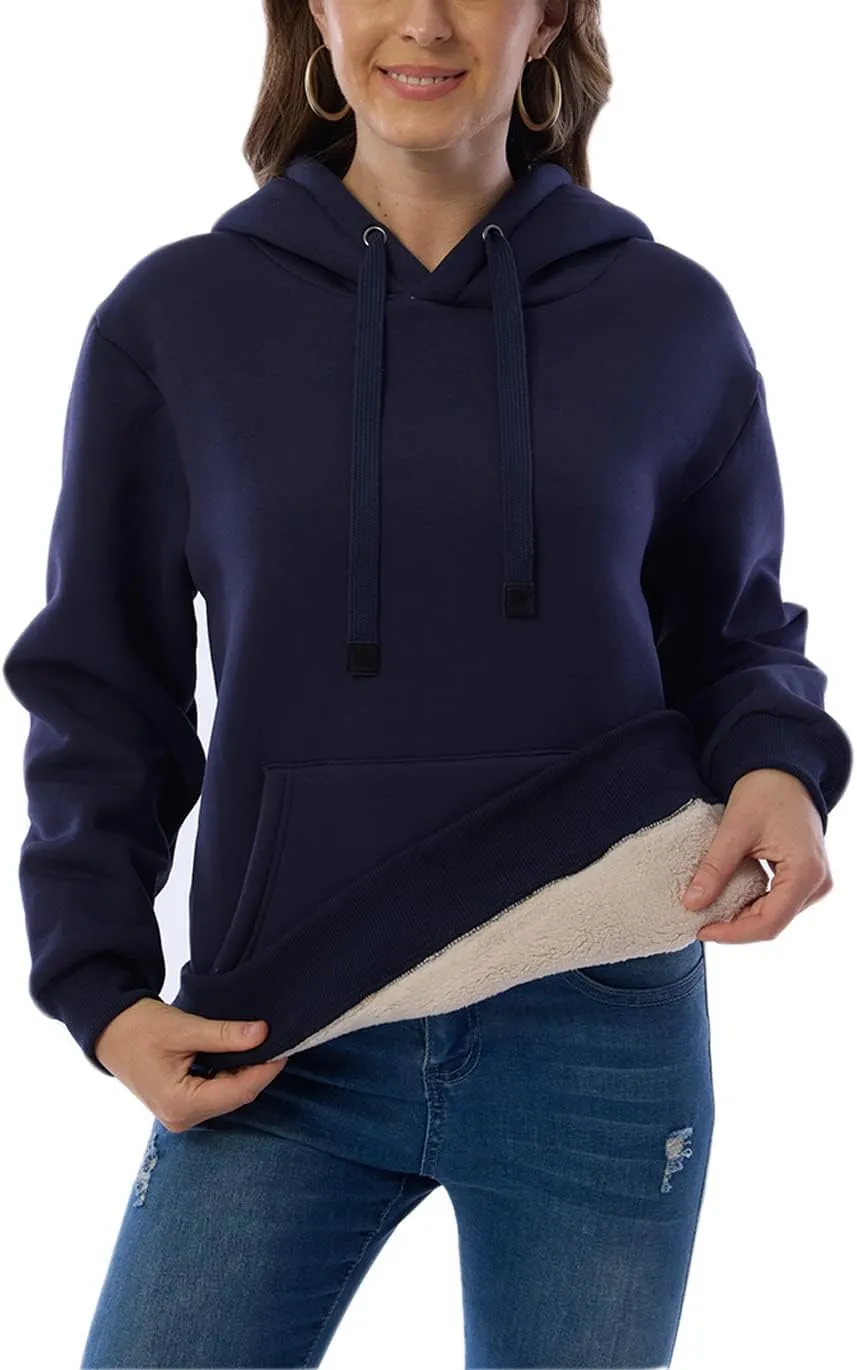 Haellun Womens Casual Winter Warm Fleece Sherpa Lined Pullover Hooded Sweatshirt