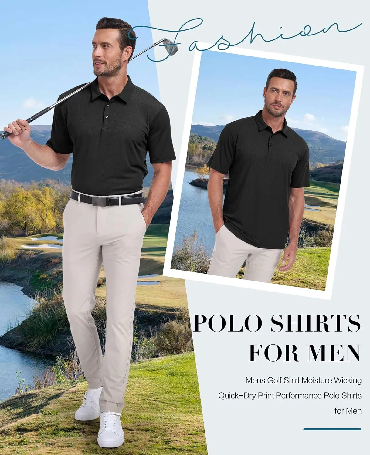 Hodaweisolp Mens Polo Shirts Short Sleeve Dry Fit Jacquard Moisture Wicking Performance Golf Shirt