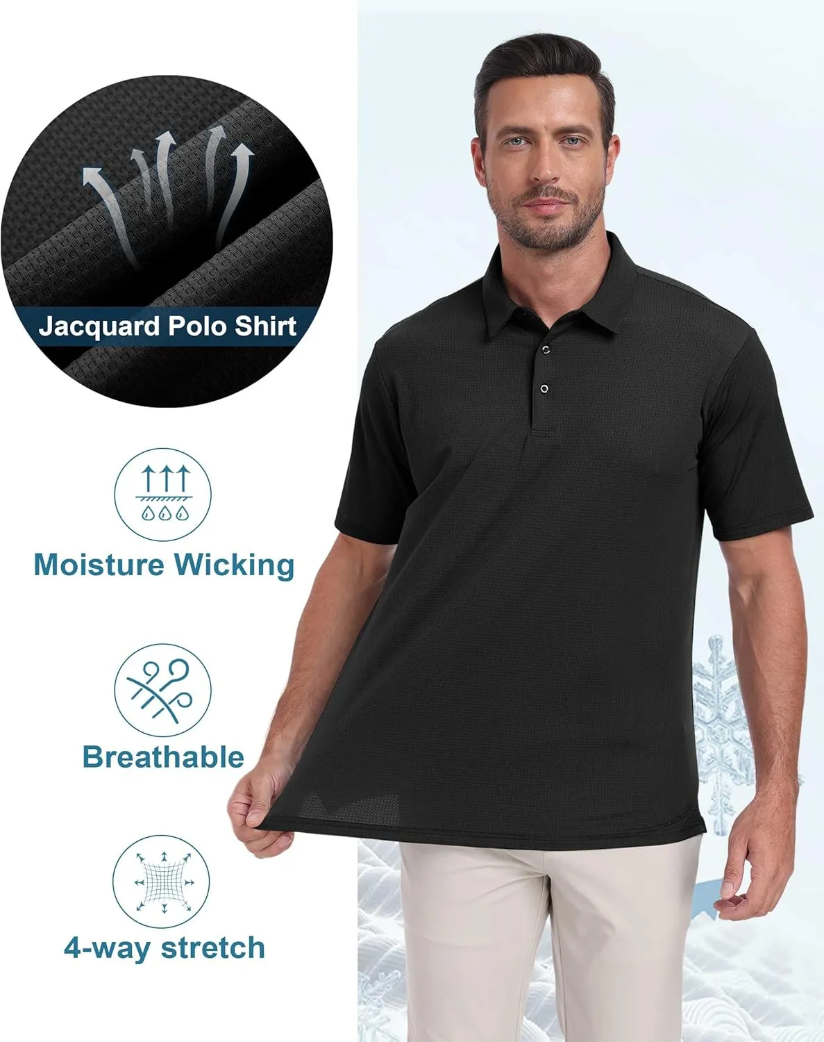 Hodaweisolp Mens Polo Shirts Short Sleeve Dry Fit Jacquard Moisture Wicking Performance Golf Shirt
