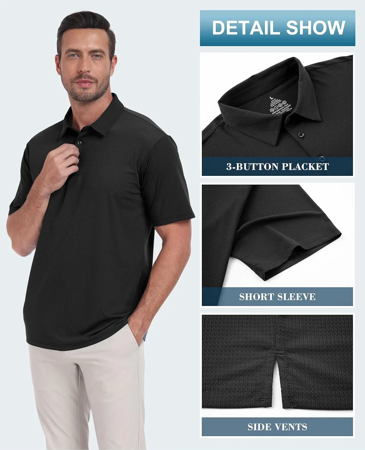 Hodaweisolp Mens Polo Shirts Short Sleeve Dry Fit Jacquard Moisture Wicking Performance Golf Shirt