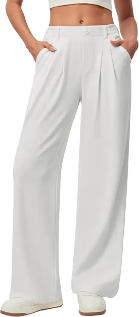 IUGA Wide Leg Pants Woman Pull on Stretchy Work Dress Pants High Waisted Business Casual Trousers Slacks 26''/28''