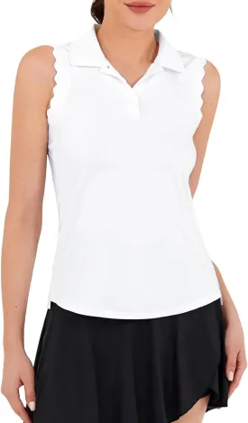JACK SMITH Women Sleeveless Golf Polo Shirt Button Scalloped Tank Tops Moisture Wicking Tennis Shirts with Split Hem