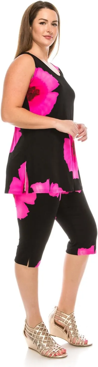Jostar Stretchy Tank Capri Pant Set Print-9002BN-TRP1