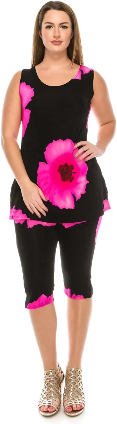 Jostar Stretchy Tank Capri Pant Set Print-9002BN-TRP1