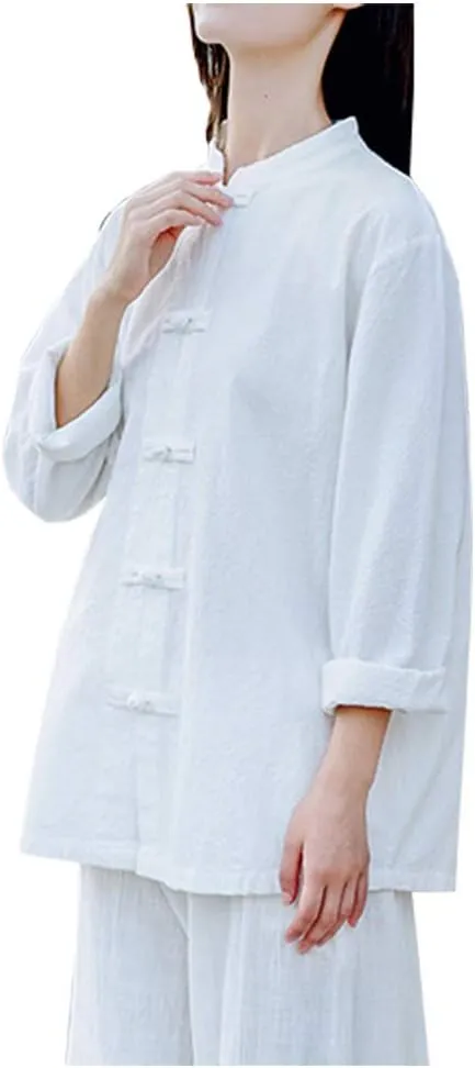 Kedera Women's Linen Shirts Retro Mandarin Collar Chinese Frog Button Tops Blouse