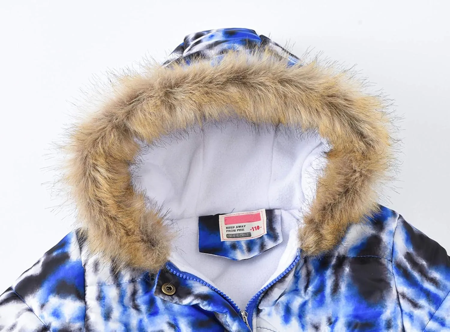 Kids Girls Winter Tie-Dye Print Windproof Warm Woolen Padded Fur Hooded Parkas Coat 2-10 Years