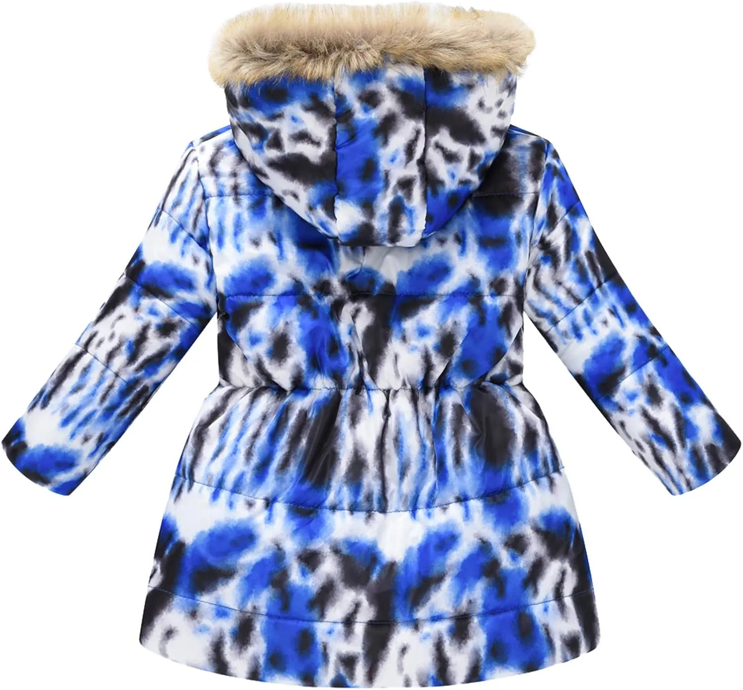 Kids Girls Winter Tie-Dye Print Windproof Warm Woolen Padded Fur Hooded Parkas Coat 2-10 Years