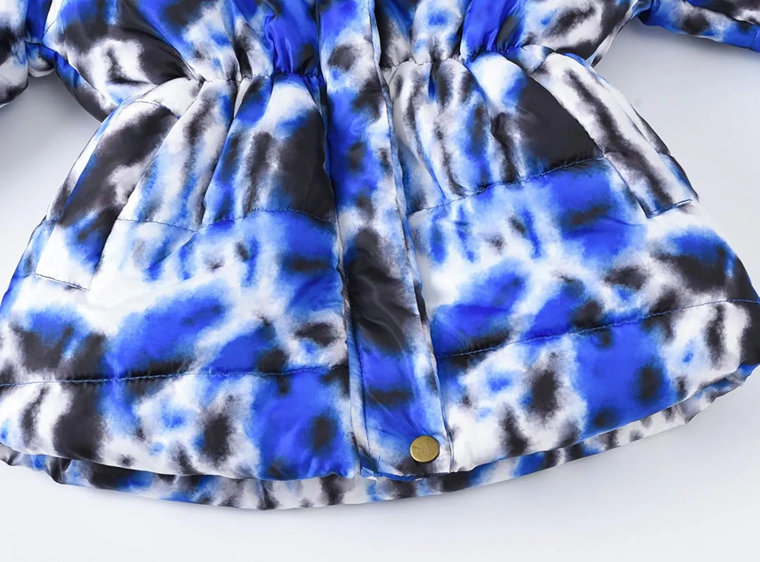 Kids Girls Winter Tie-Dye Print Windproof Warm Woolen Padded Fur Hooded Parkas Coat 2-10 Years