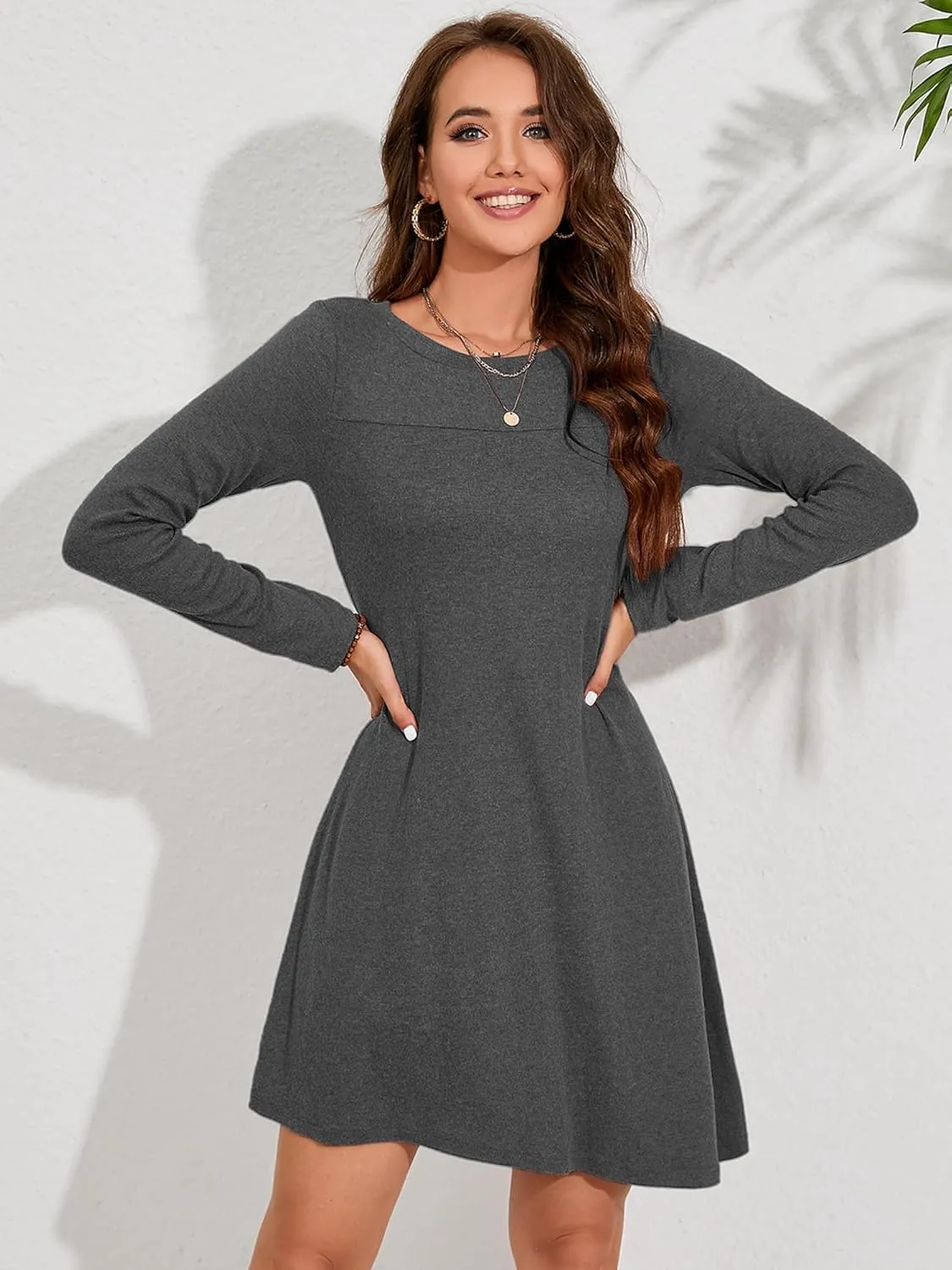 KORSIS Dresses for Women Long Sleeve Round Neck Casual Button Side T Shirts Loose Fitting Sweater Tunic Dress