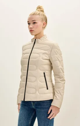 Lambskin Leather Insulated Tube Jacket - Beige