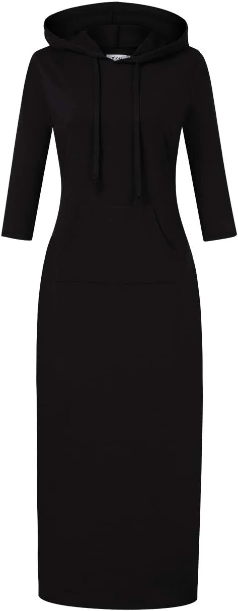 MISSKY Women's Casual Pocket Slim Pullover Maxi Hoodie Dress