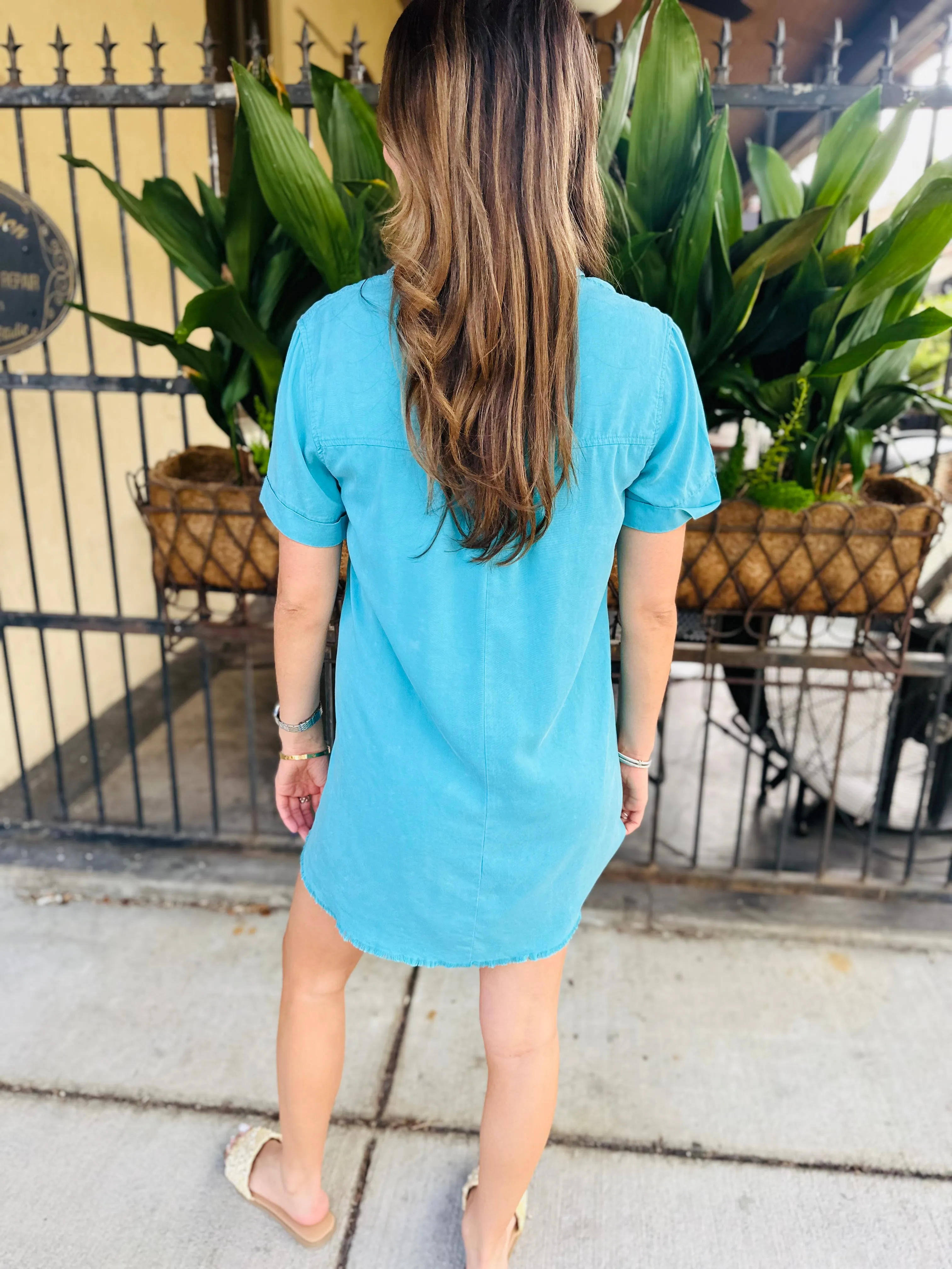 Moon Washed Denim Mini Dress- Sky Blue