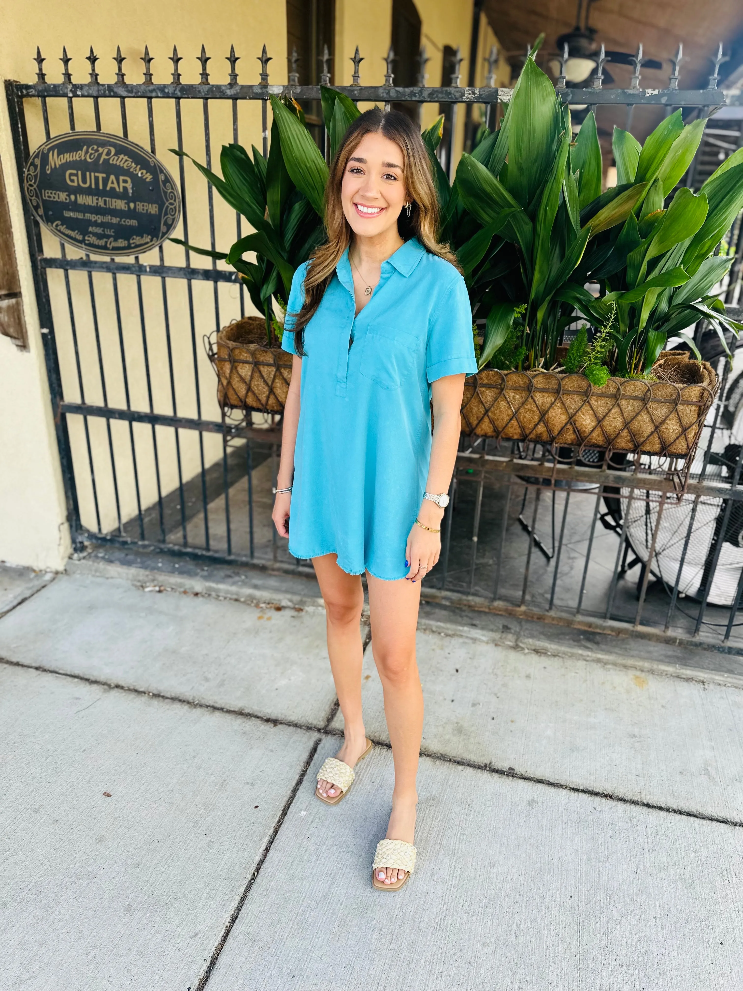 Moon Washed Denim Mini Dress- Sky Blue