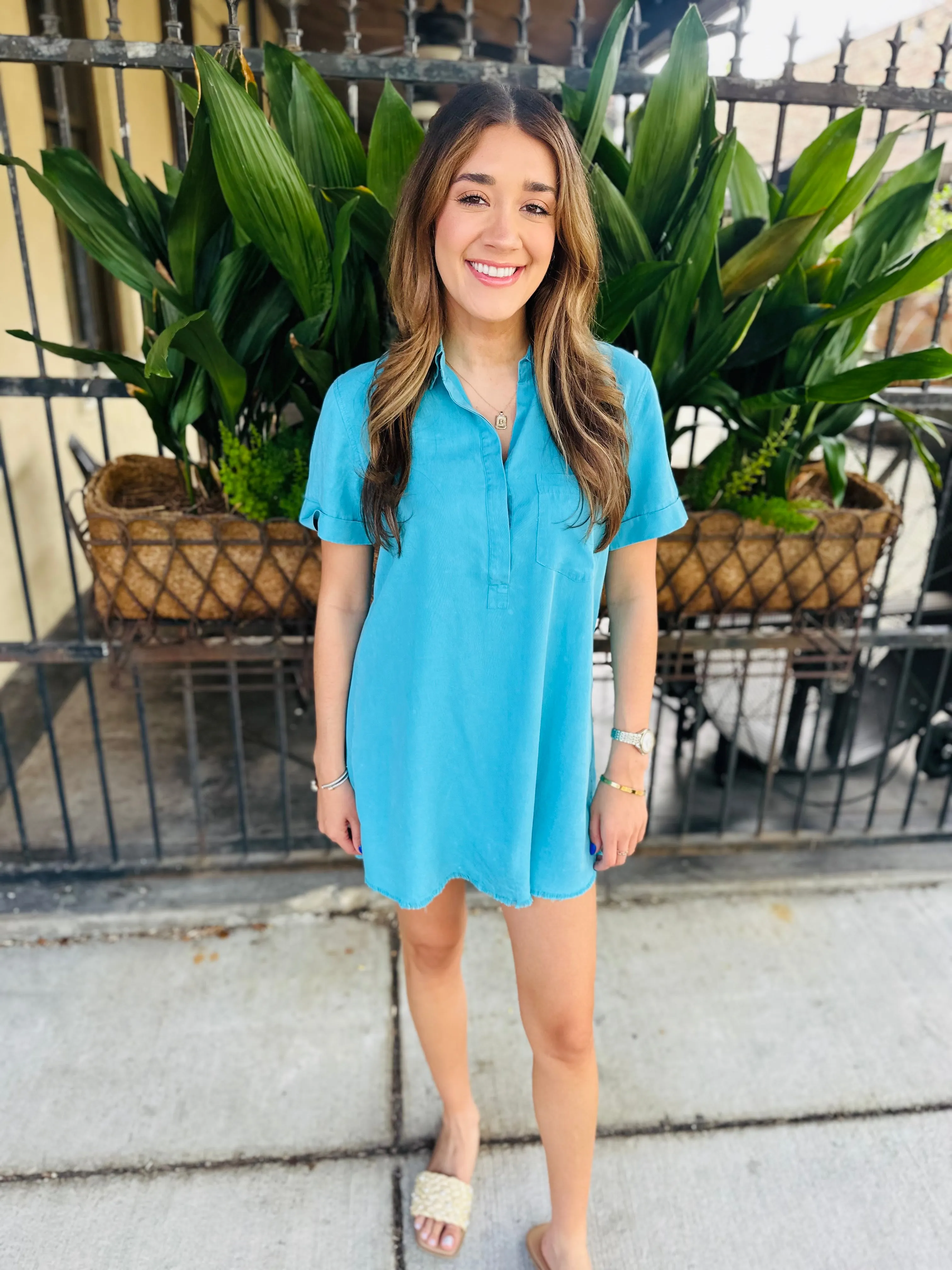 Moon Washed Denim Mini Dress- Sky Blue