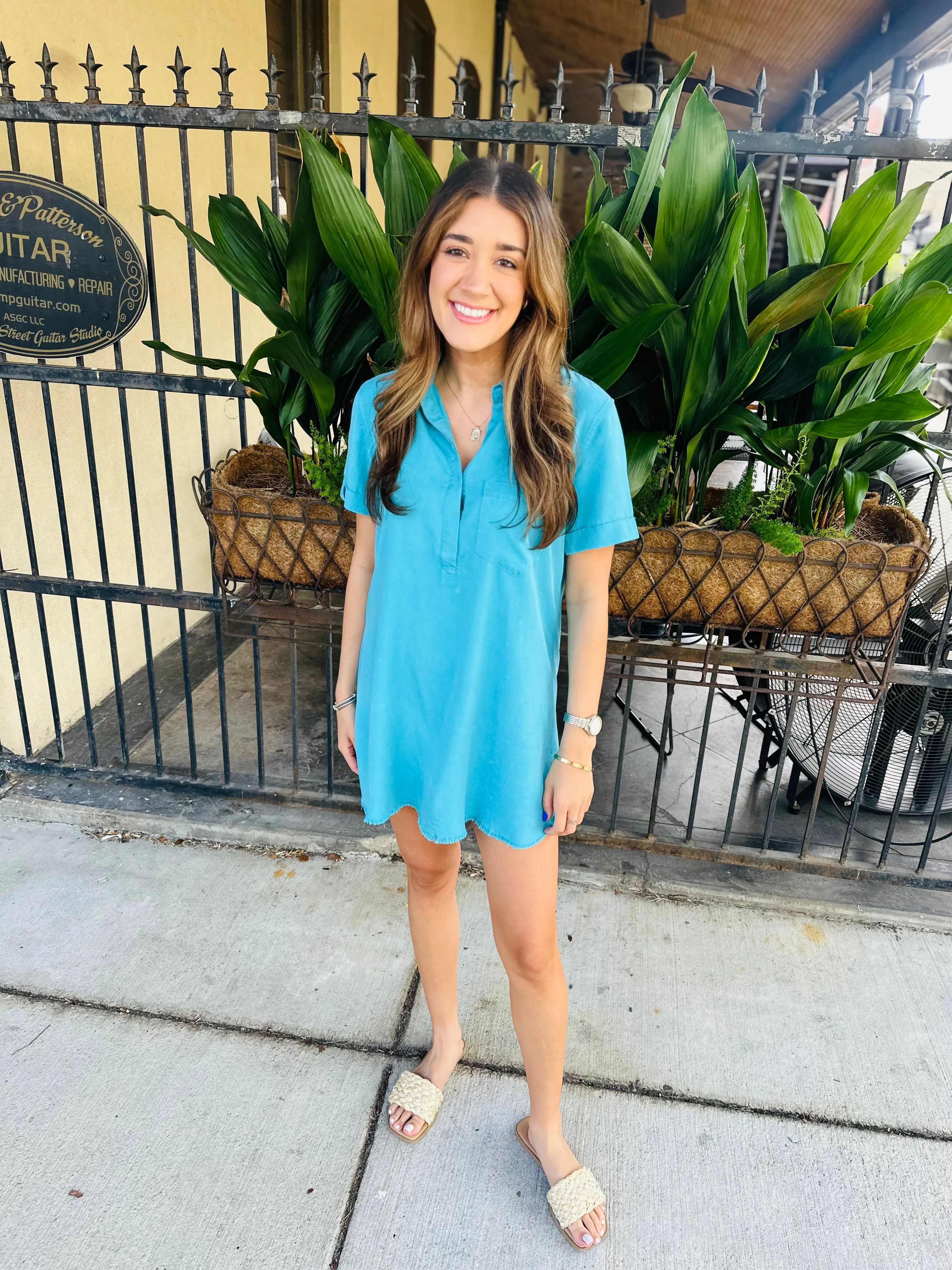 Moon Washed Denim Mini Dress- Sky Blue