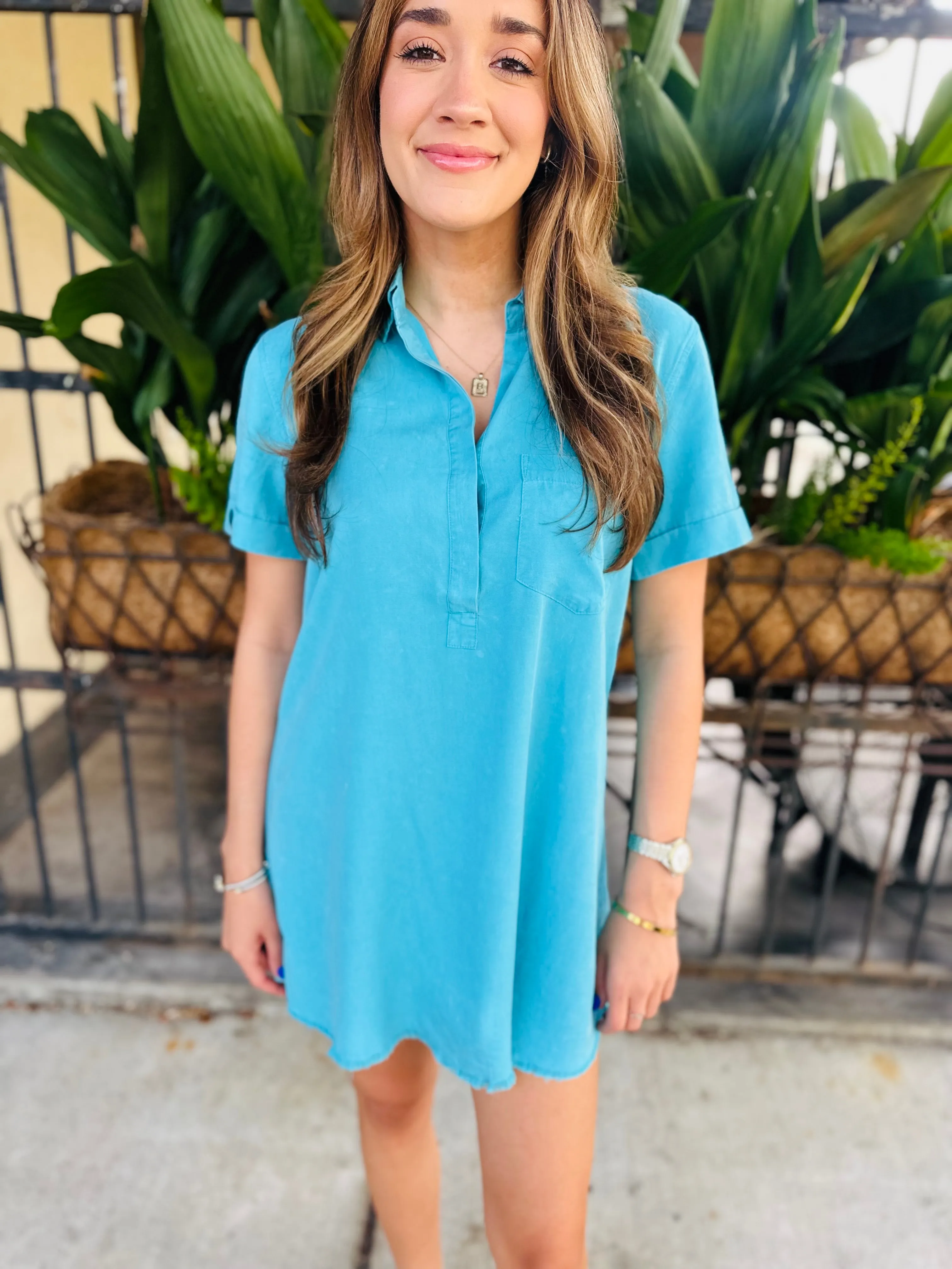 Moon Washed Denim Mini Dress- Sky Blue