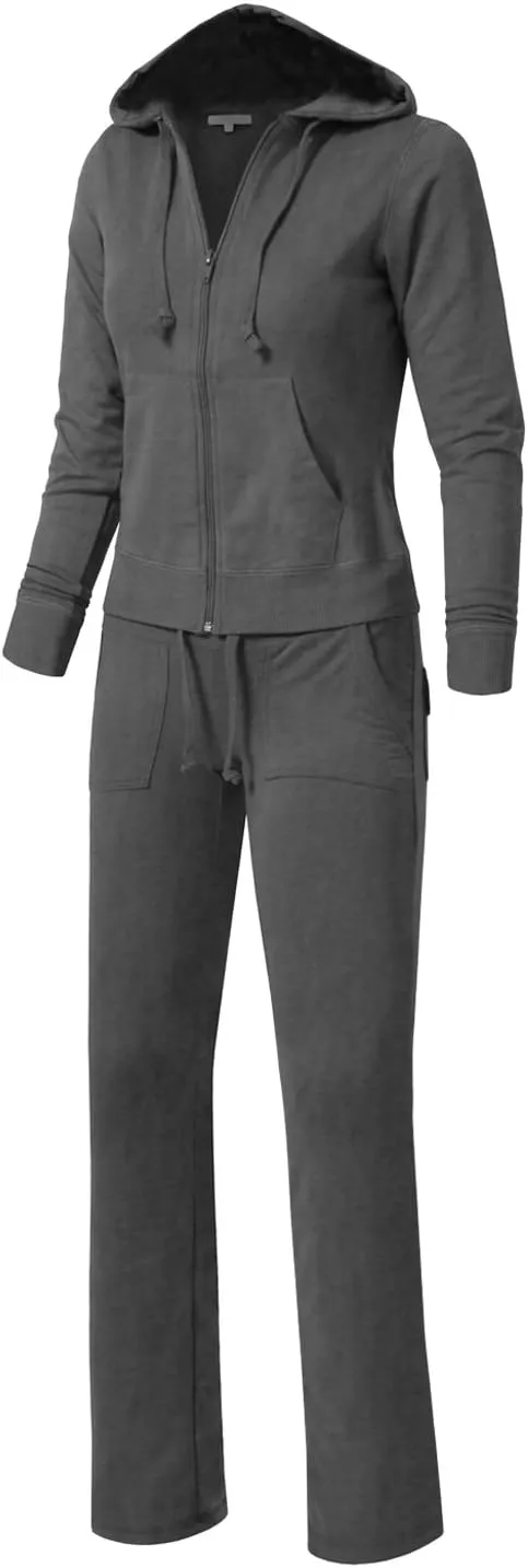 NE PEOPLE Womens Casual Basic Terry Zip Up Hoodie Sweatsuit Tracksuit Set S-3XL