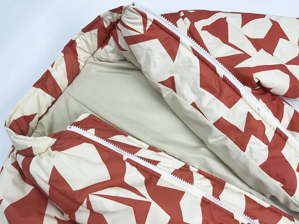 Patterned Cropped Wadded Puffer Jacket Winter Padded Coat Street Style Bomber Jacket for Women