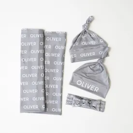 Personalized Baby Name Stretchy Jersey Set - Grey