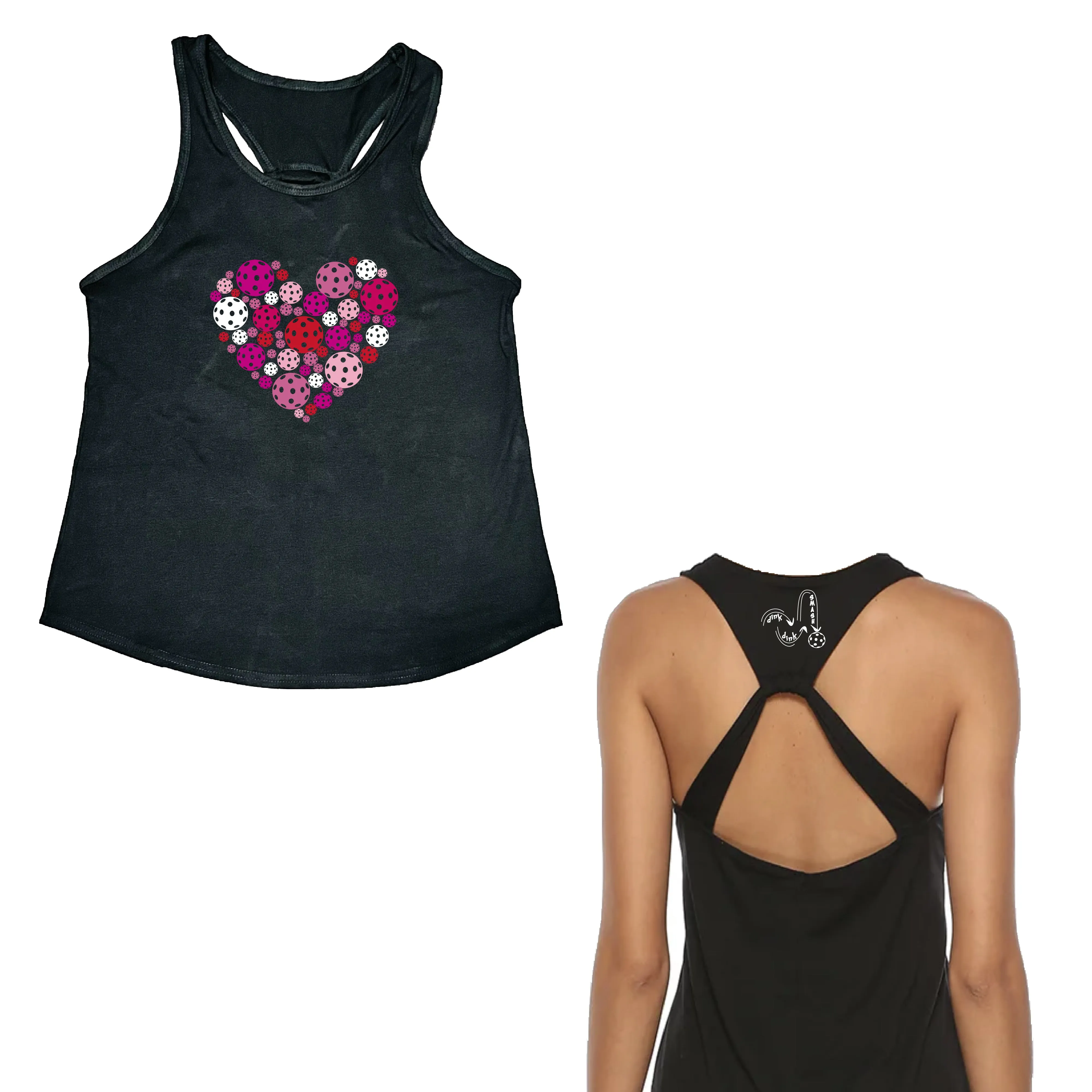 Pickleball Heart | Clearance Women's Open X-Back Pickleball Tank | Quick Dry Athletic Shirt