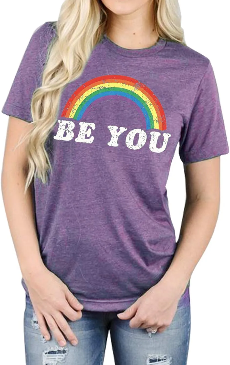 Pride Shirt Women Rainbow Graphic Tees Funny Be You Letter Print T Shirt LGBT Equality Shirts Casual Short Sleeve Tops