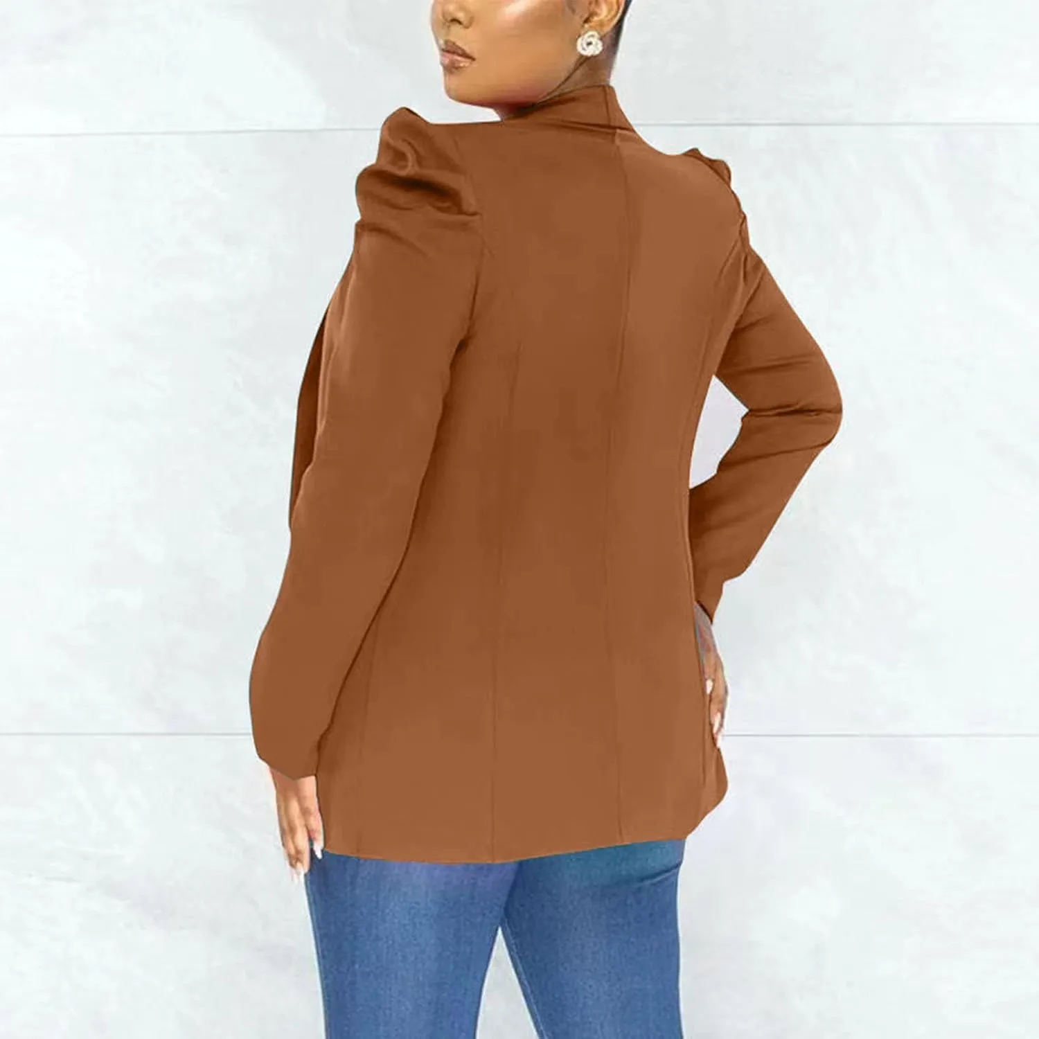 Puff Sleeve Blazers for Women 2023 Pad Shoulder Open Front Work Blazer Suit Business Solid Color Coats Office Jacket
