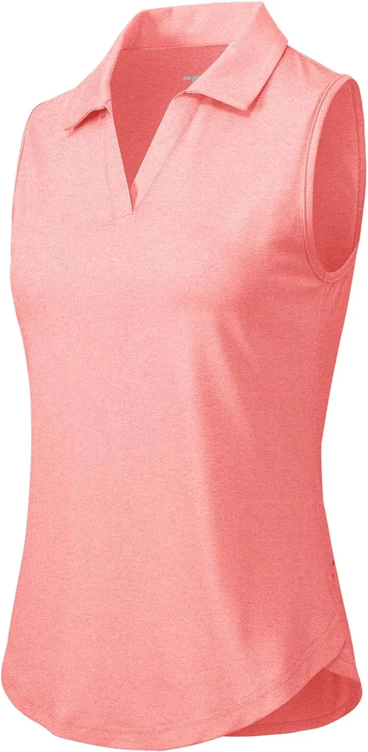 Rdruko Women's Sleeveless Golf Polo Shirts V-Neck Collared Tennis Quick Dry UPF 50  Lightweight Athletic Tank Tops