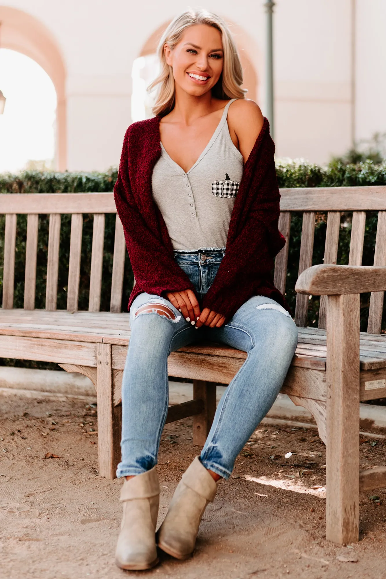 Staying Away Fuzzy Knit Cardigan (Burgundy)
