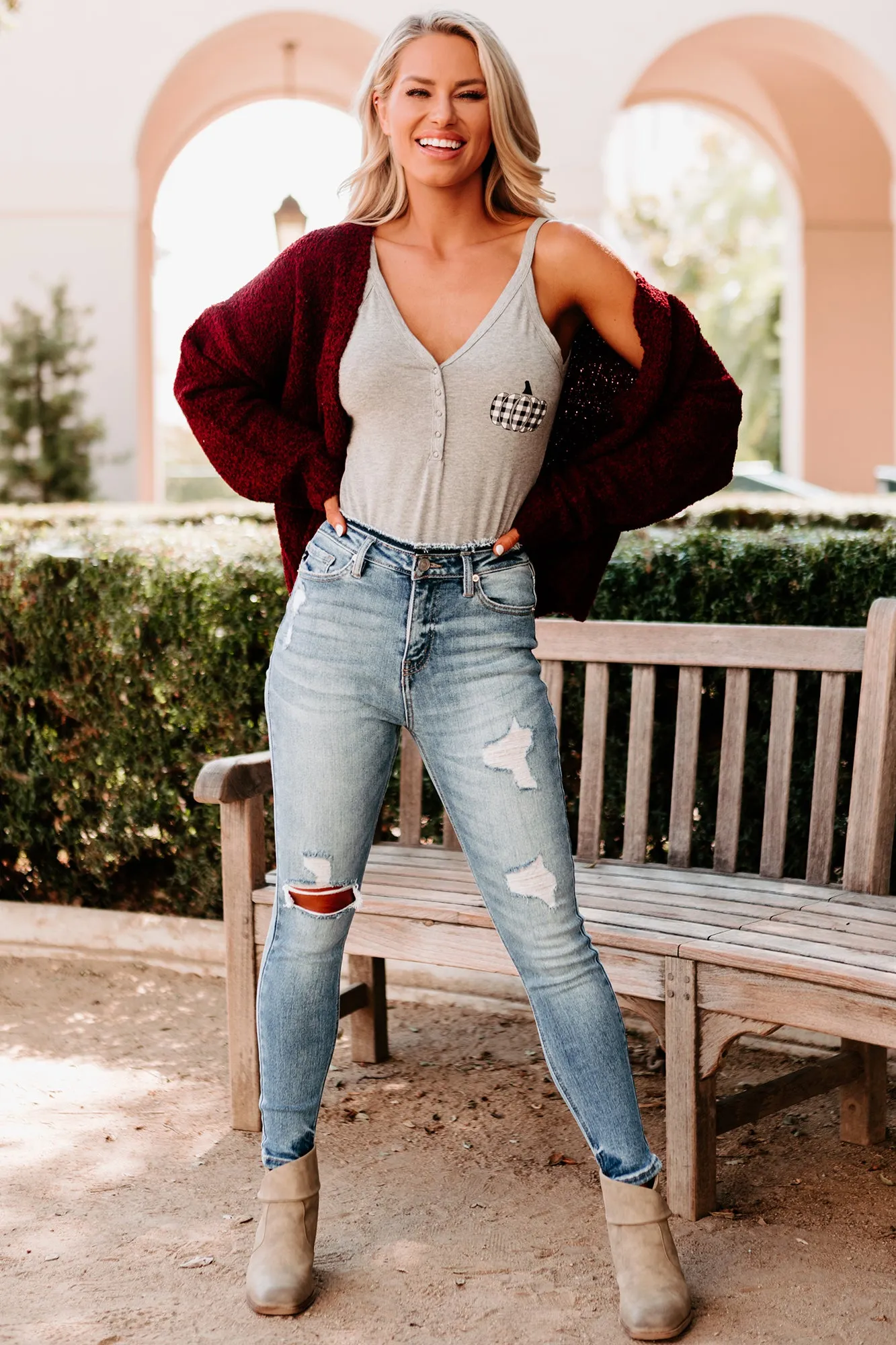Staying Away Fuzzy Knit Cardigan (Burgundy)