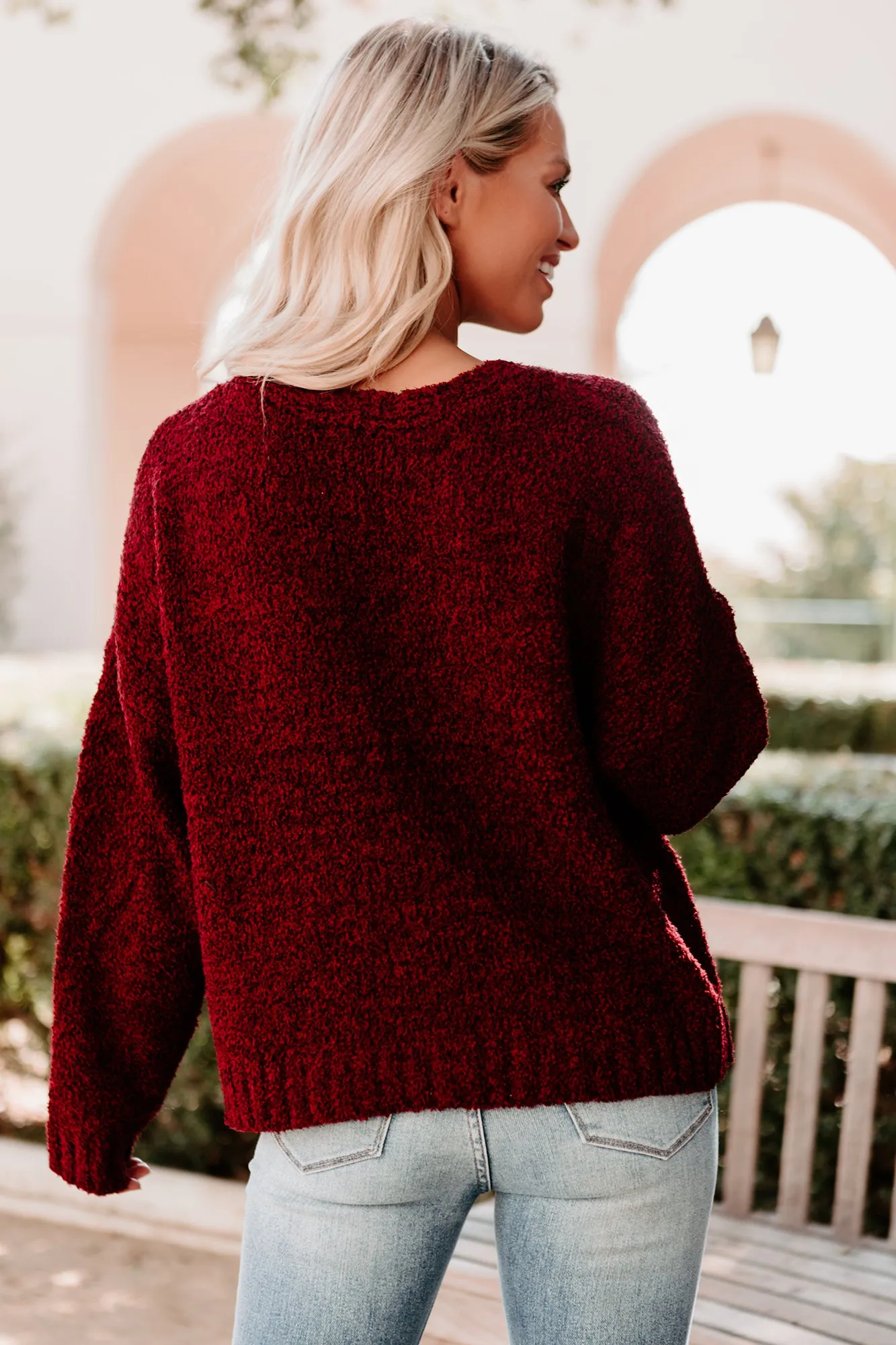 Staying Away Fuzzy Knit Cardigan (Burgundy)