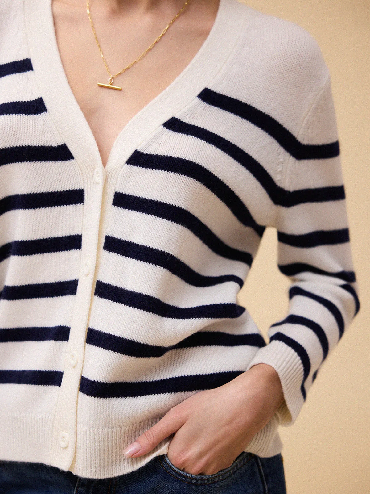 Thea Stripe Cardigan - White