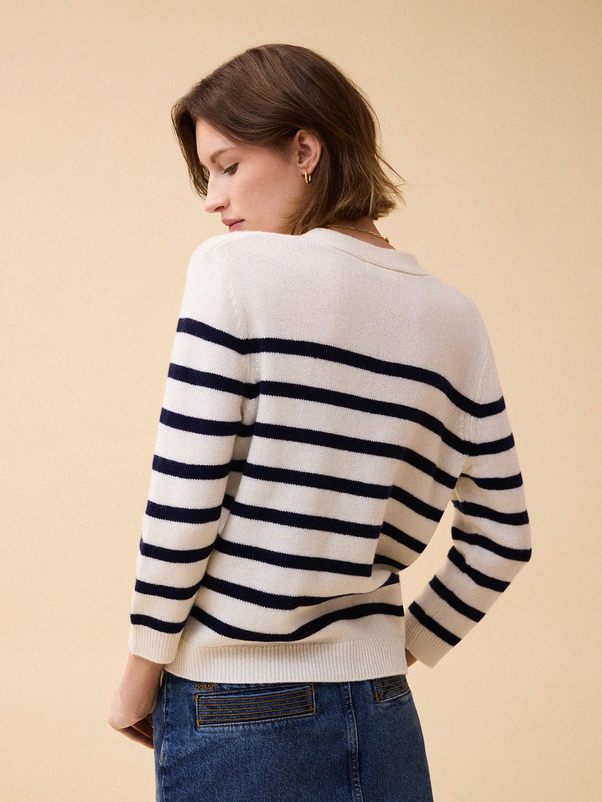 Thea Stripe Cardigan - White