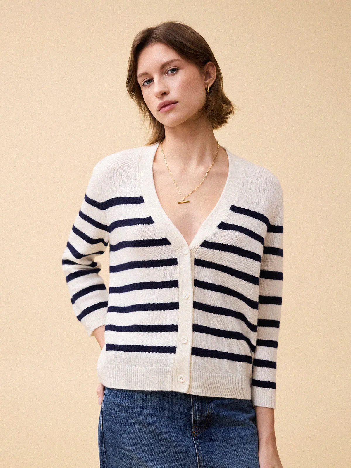 Thea Stripe Cardigan - White